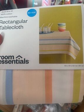 Room Essentials Pastel Stripe Tablecloth - Blue, Green, Yellow, Peach